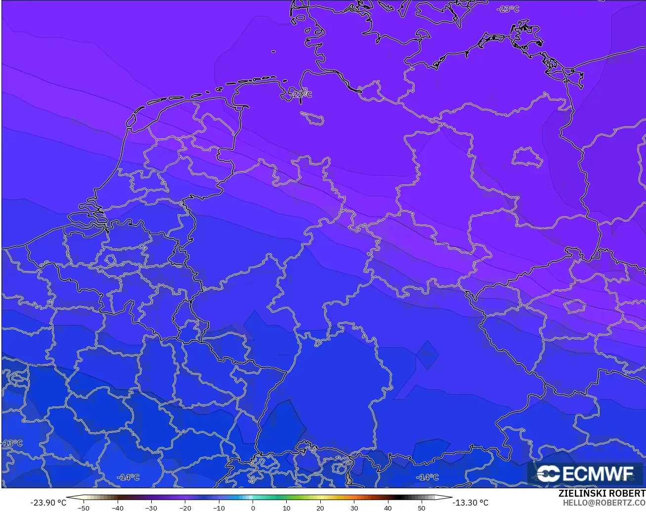 ECMWF IFS 0.25° model - Almanya, 500 hPa Sıcaklık