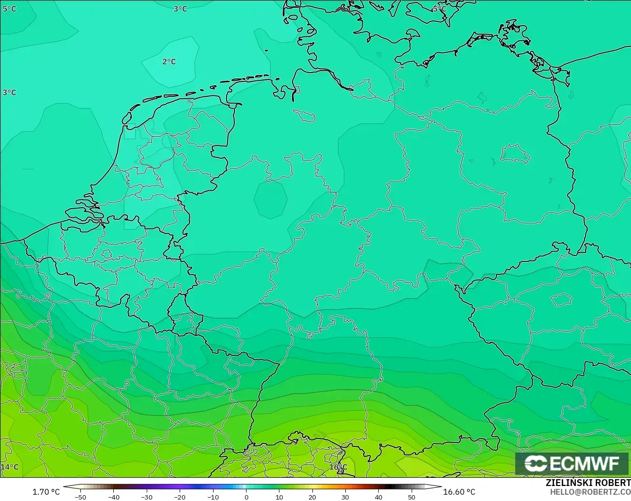 ECMWF IFS 0.25° model - Almanya, 850 hPa Sıcaklık