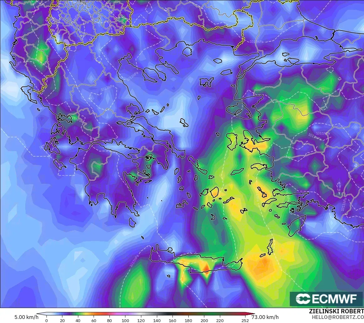 ECMWF IFS 0.25° model - Yunanistan, En Yüksek Rüzgâr