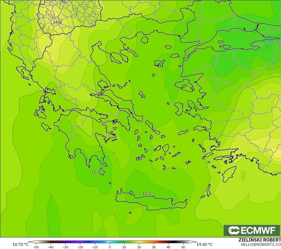 ECMWF IFS 0.25° model - Yunanistan, 850 hPa Sıcaklık