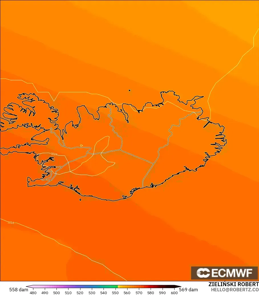ECMWF IFS 0.25° model - İzlanda, 500 hPa’da jeopotansiyel yükseklik