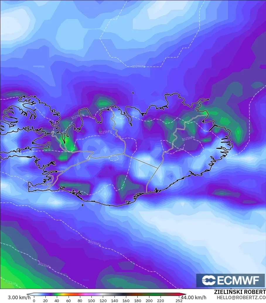 ECMWF IFS 0.25° model - İzlanda, En Yüksek Rüzgâr