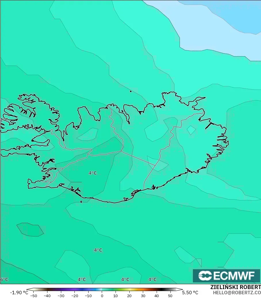 ECMWF IFS 0.25° model - İzlanda, 850 hPa Sıcaklık