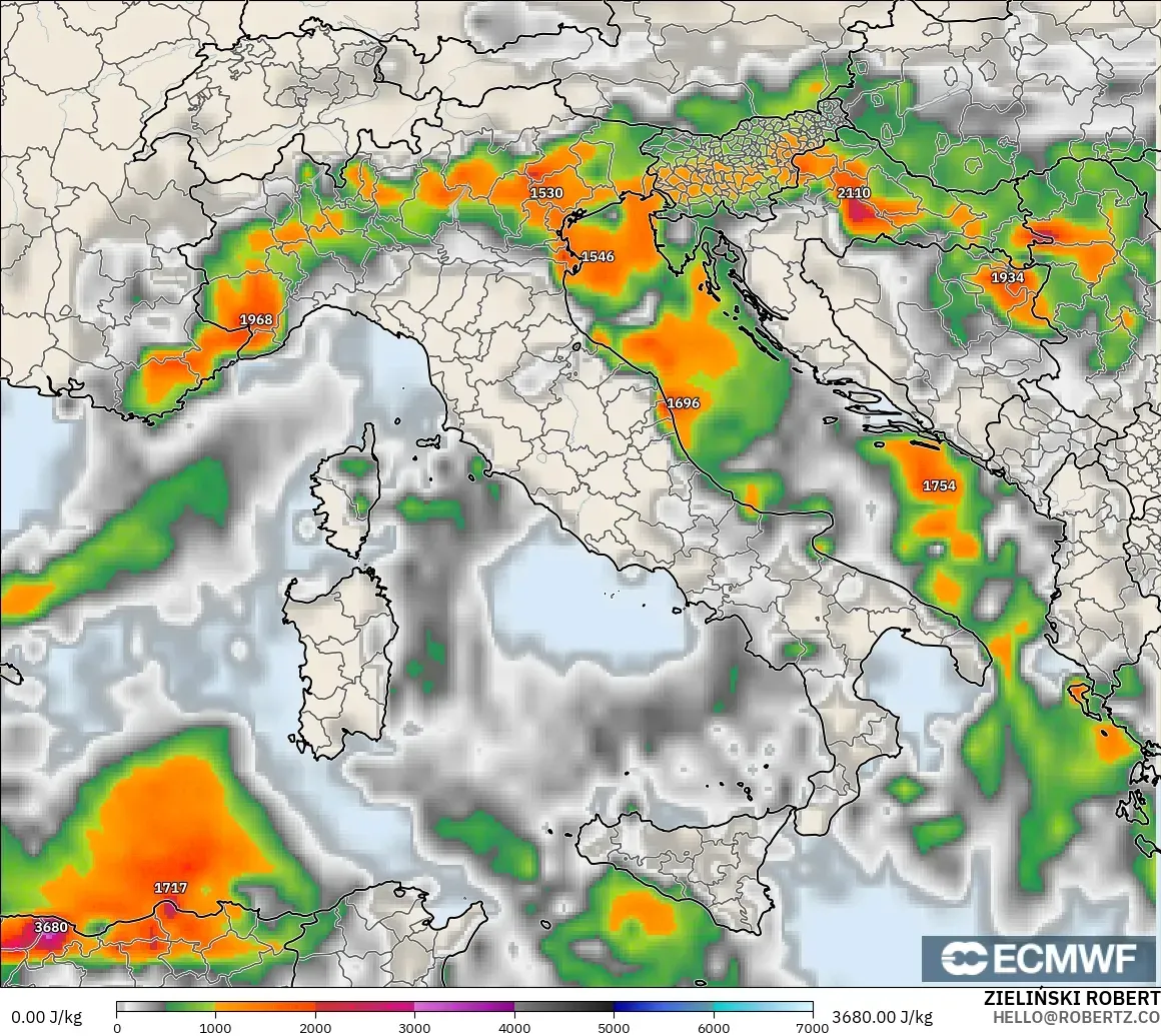 ECMWF IFS 0.25° model - İtalya, CAPE