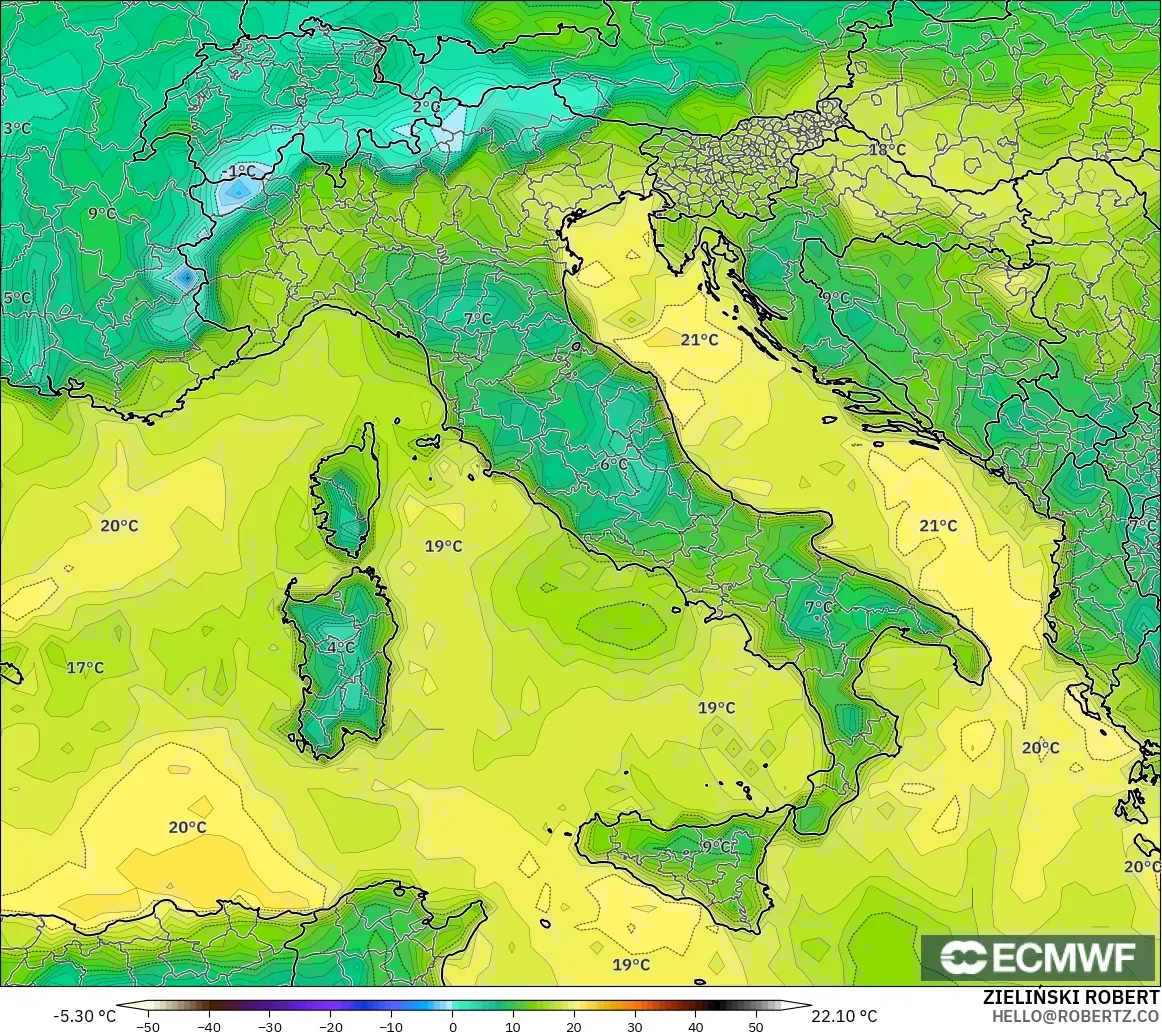 ECMWF IFS 0.25° model - İtalya, 2 m Çiy Noktası