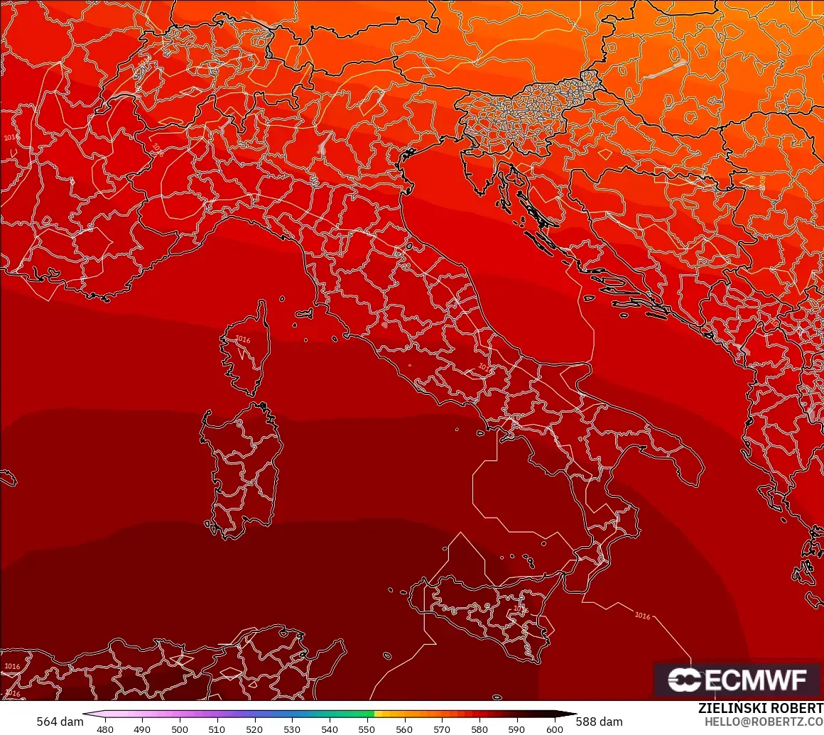 ECMWF IFS 0.25° model - İtalya, 500 hPa’da jeopotansiyel yükseklik