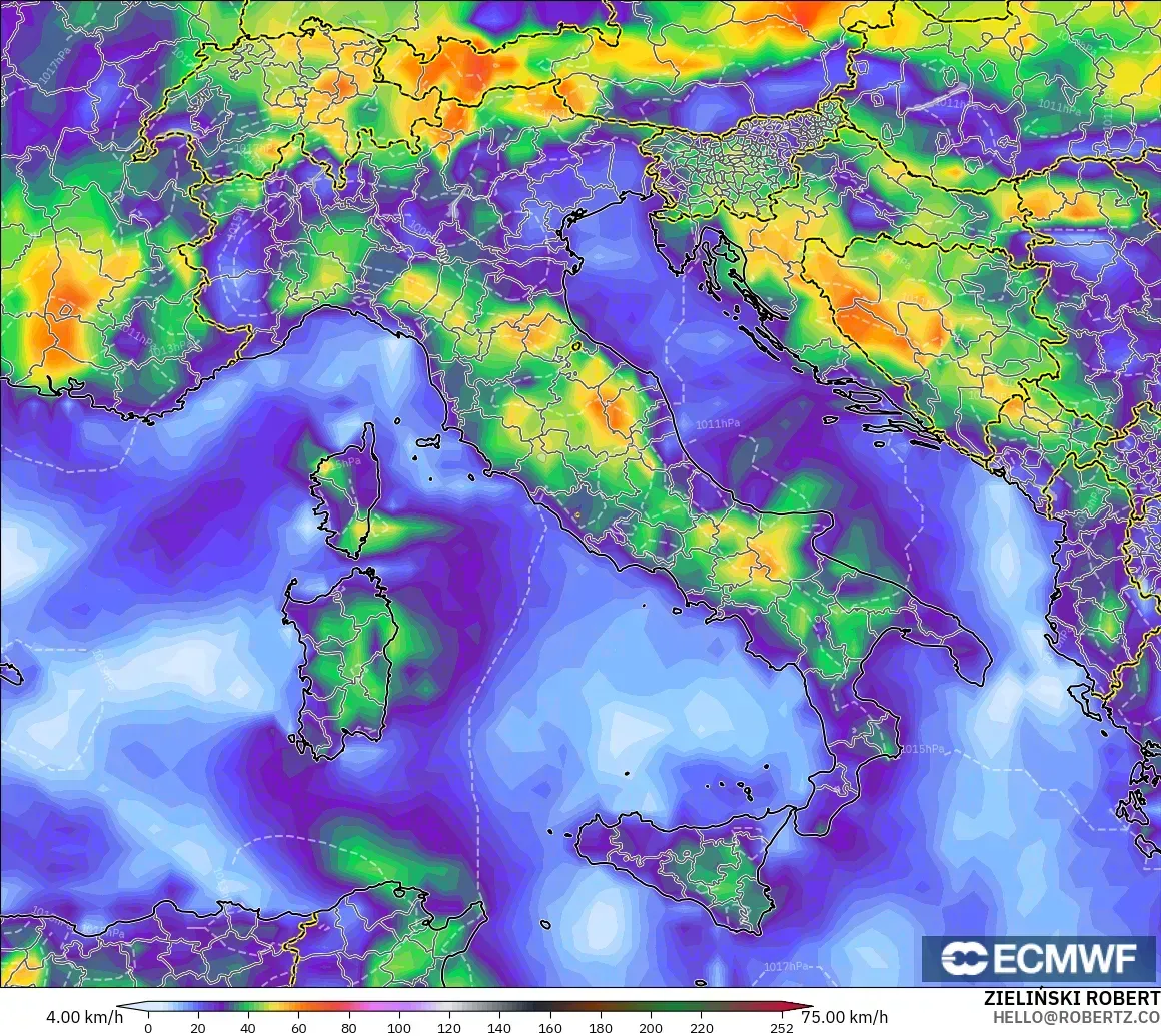 ECMWF IFS 0.25° model - İtalya, Rüzgâr Esintileri