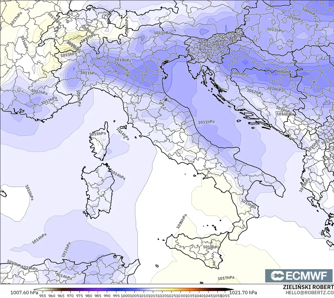 ECMWF IFS 0.25° model - İtalya, Basınç
