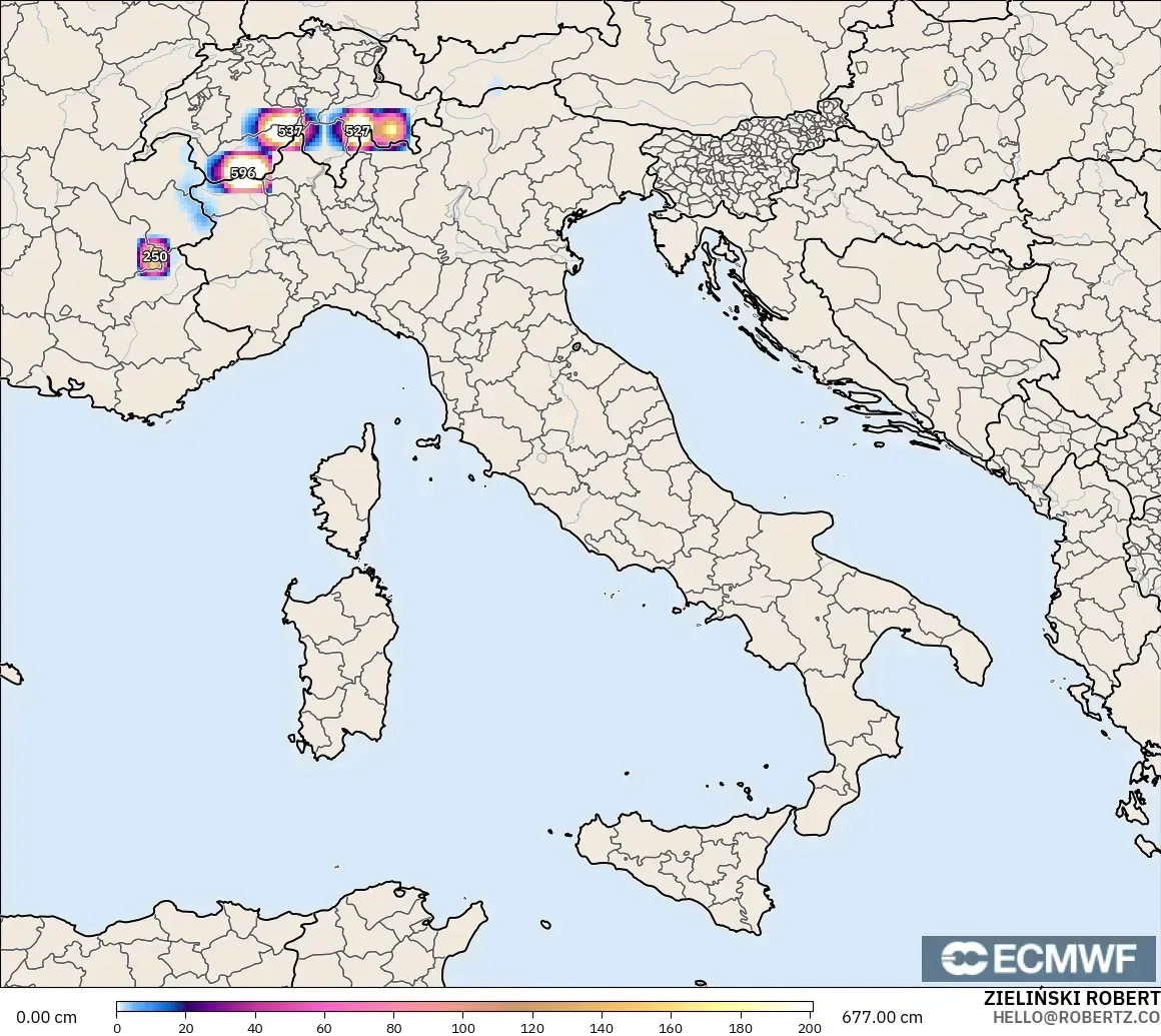 ECMWF IFS 0.25° model - İtalya, Kar Kalınlığı