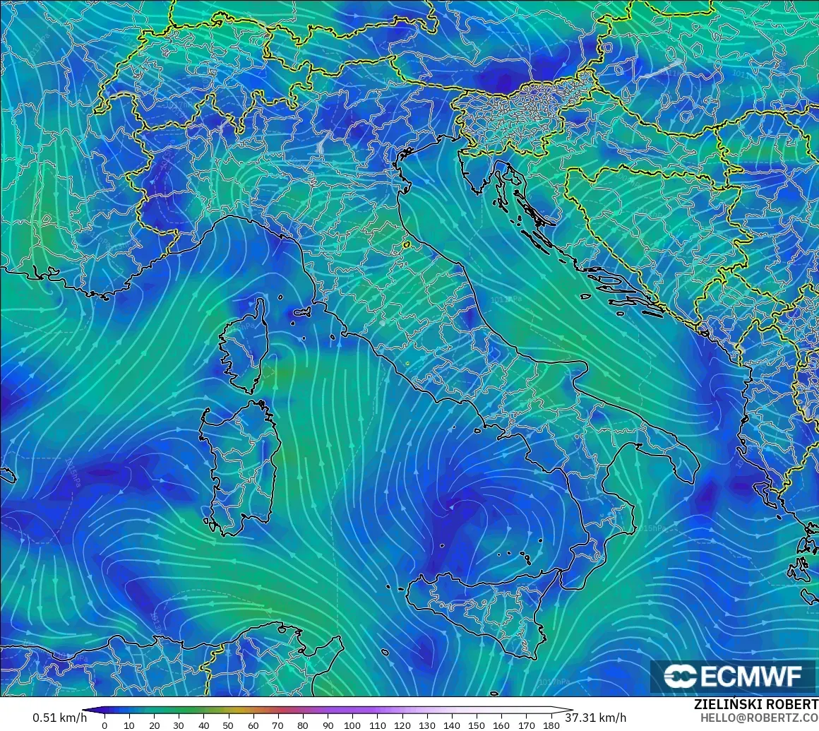 ECMWF IFS 0.25° model - İtalya, 10 m Rüzgâr