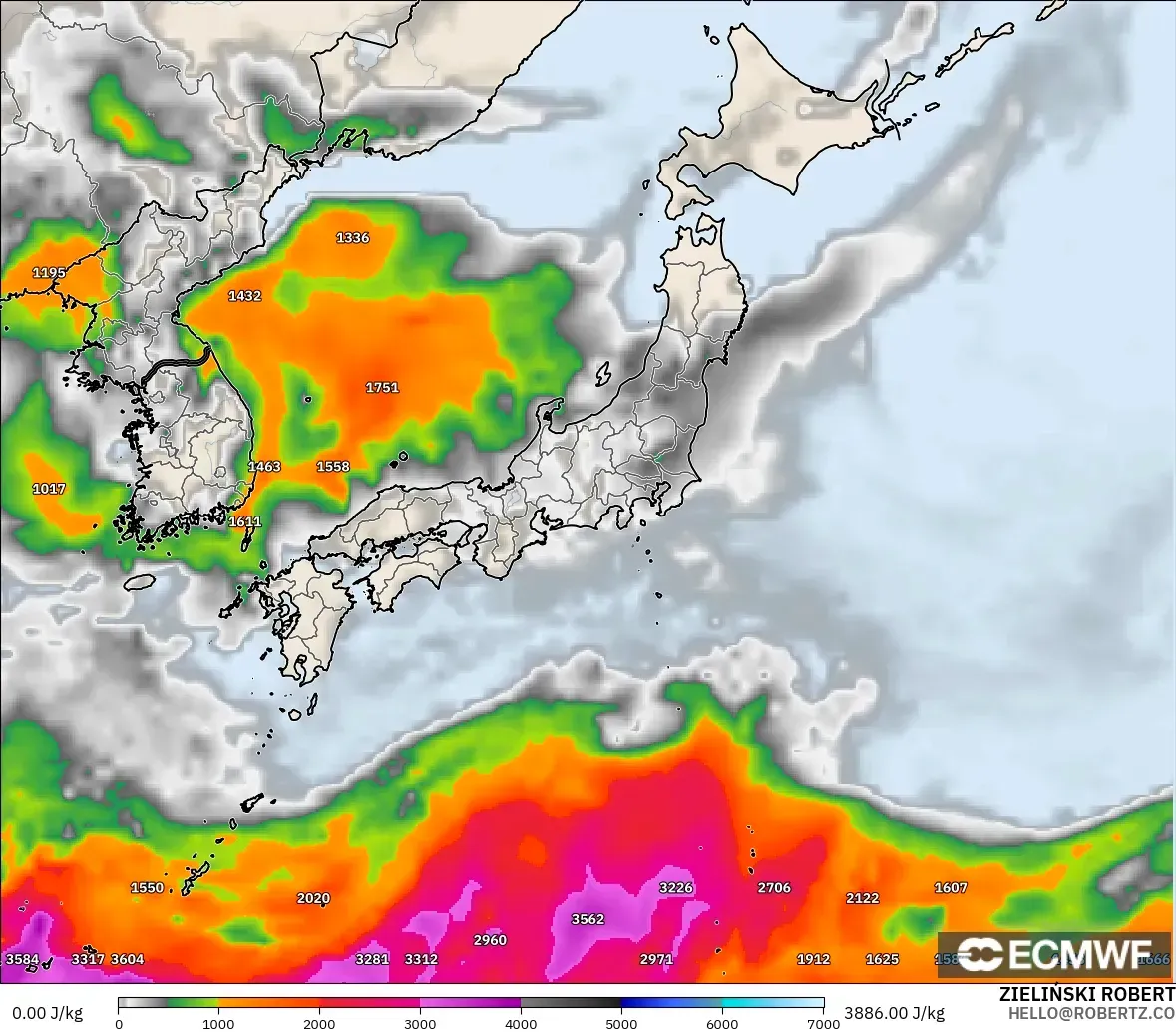 ECMWF IFS 0.25° model - Japonya, CAPE