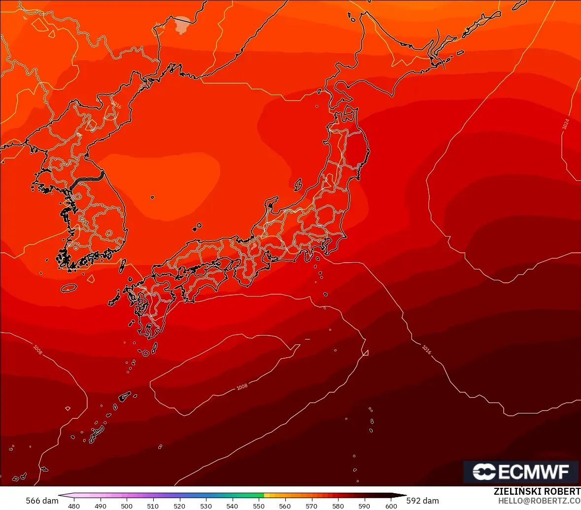 ECMWF IFS 0.25° model - Japonya, 500 hPa’da jeopotansiyel yükseklik