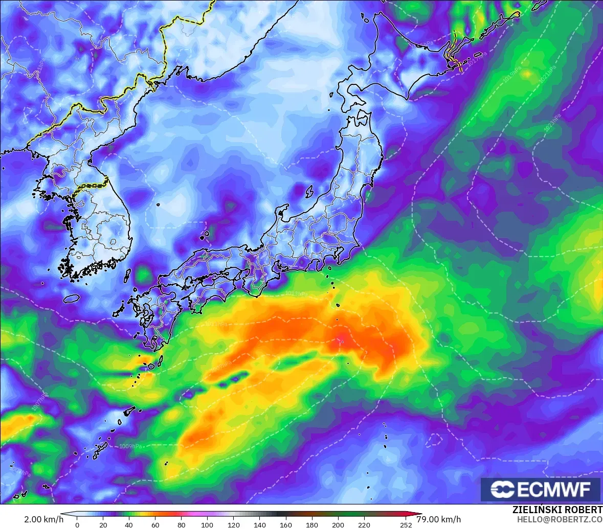 ECMWF IFS 0.25° model - Japonya, Rüzgâr Esintileri