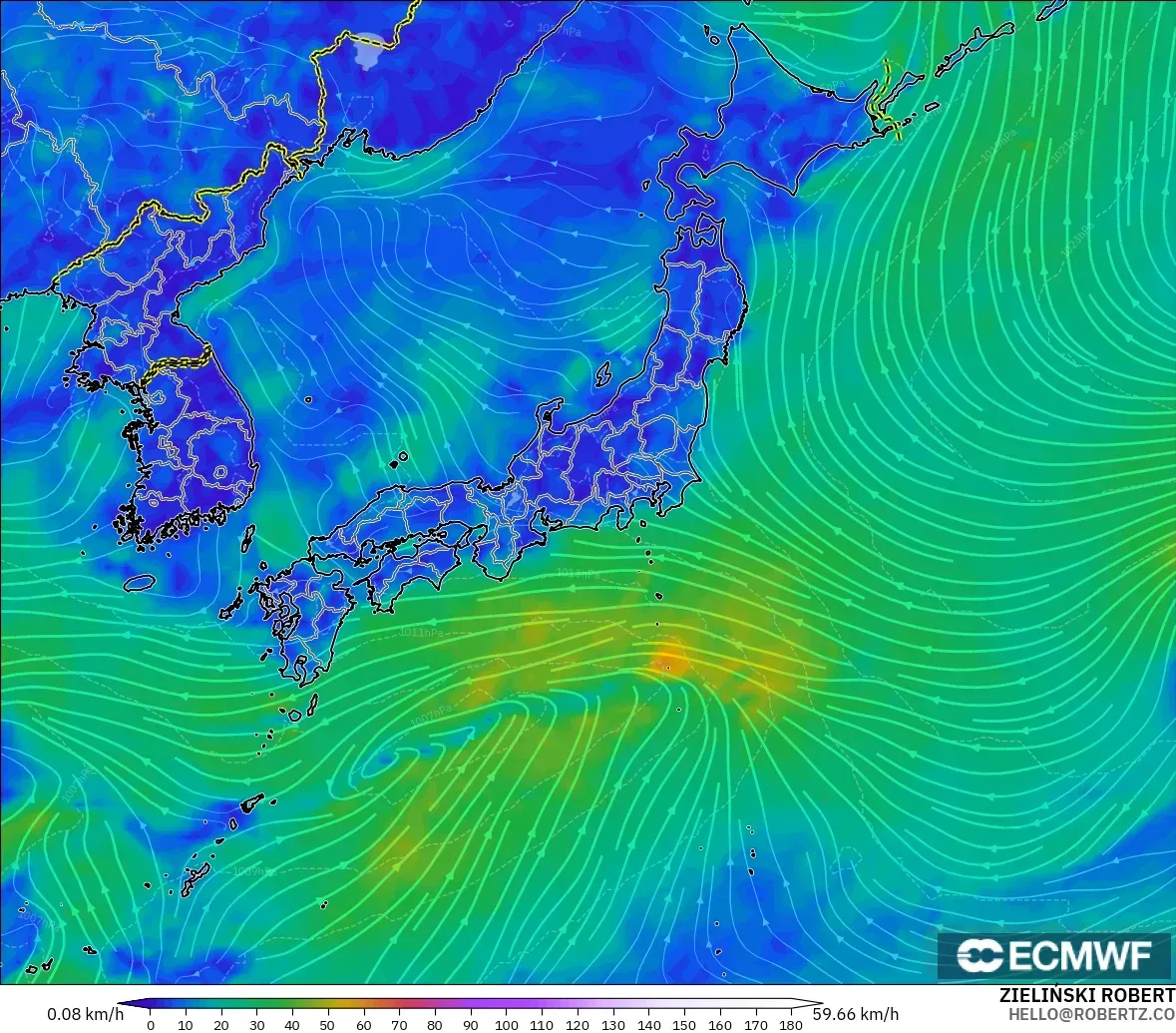 ECMWF IFS 0.25° model - Japonya, 10 m Rüzgâr
