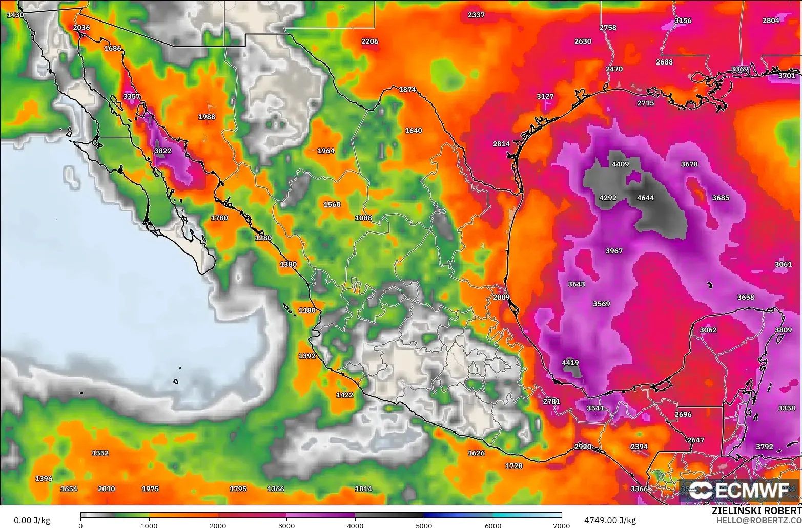 ECMWF IFS 0.25° model - Meksika, CAPE