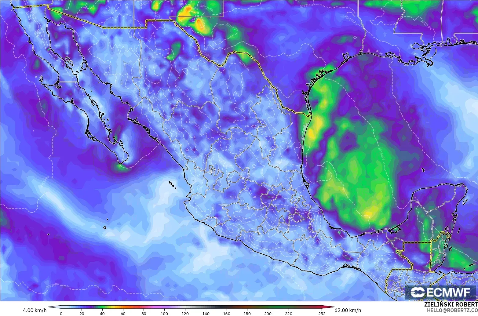 ECMWF IFS 0.25° model - Meksika, En Yüksek Rüzgâr