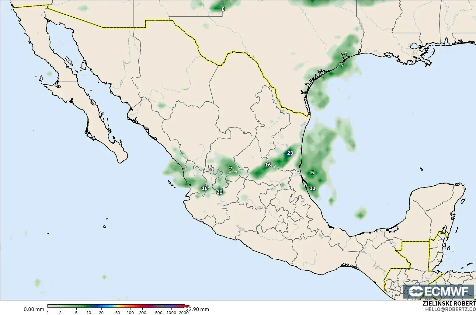 ECMWF IFS 0.25° model - Meksika, Yağış Birikimi