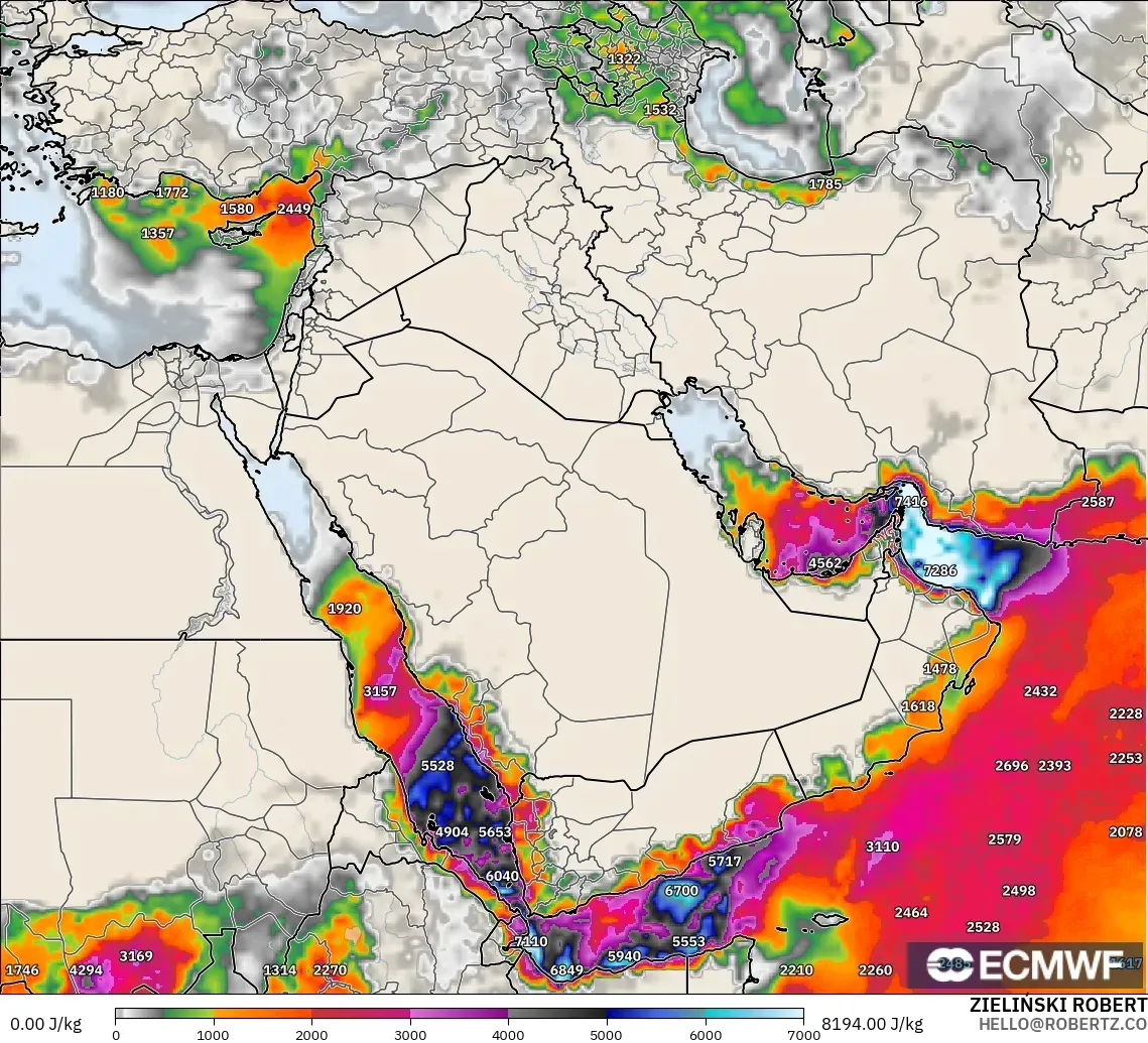 ECMWF IFS 0.25° model - Orta Doğu, CAPE