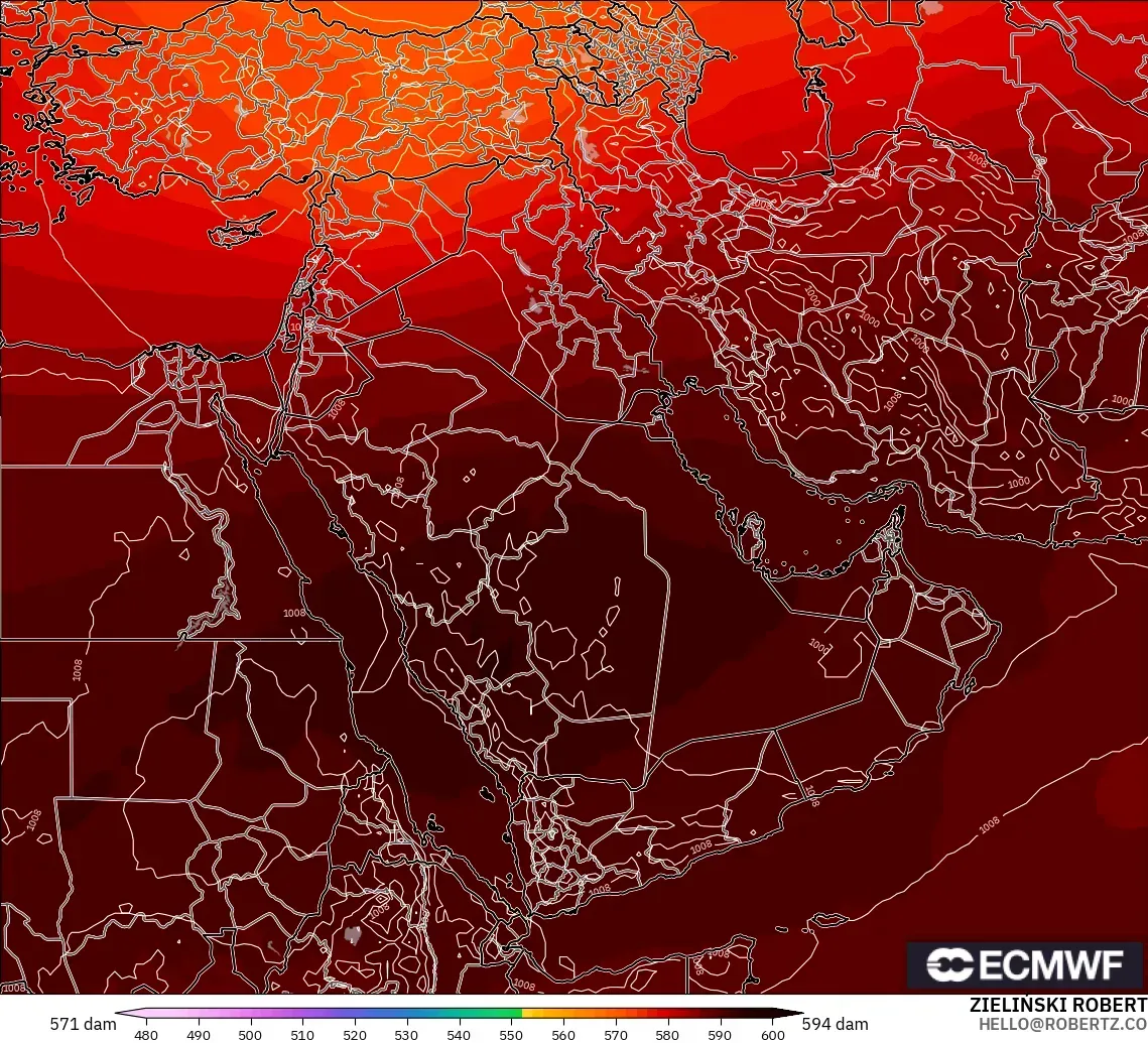 ECMWF IFS 0.25° model - Orta Doğu, 500 hPa’da jeopotansiyel yükseklik