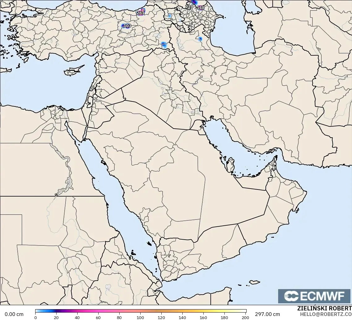 ECMWF IFS 0.25° model - Orta Doğu, Kar Kalınlığı