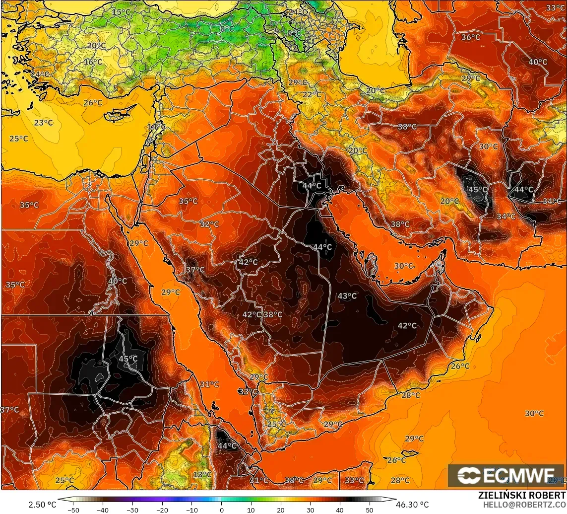 ECMWF IFS 0.25° model - Orta Doğu, 2 m Sıcaklık
