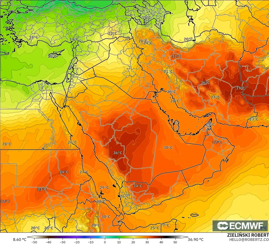 ECMWF IFS 0.25° model - Orta Doğu, 850 hPa Sıcaklık