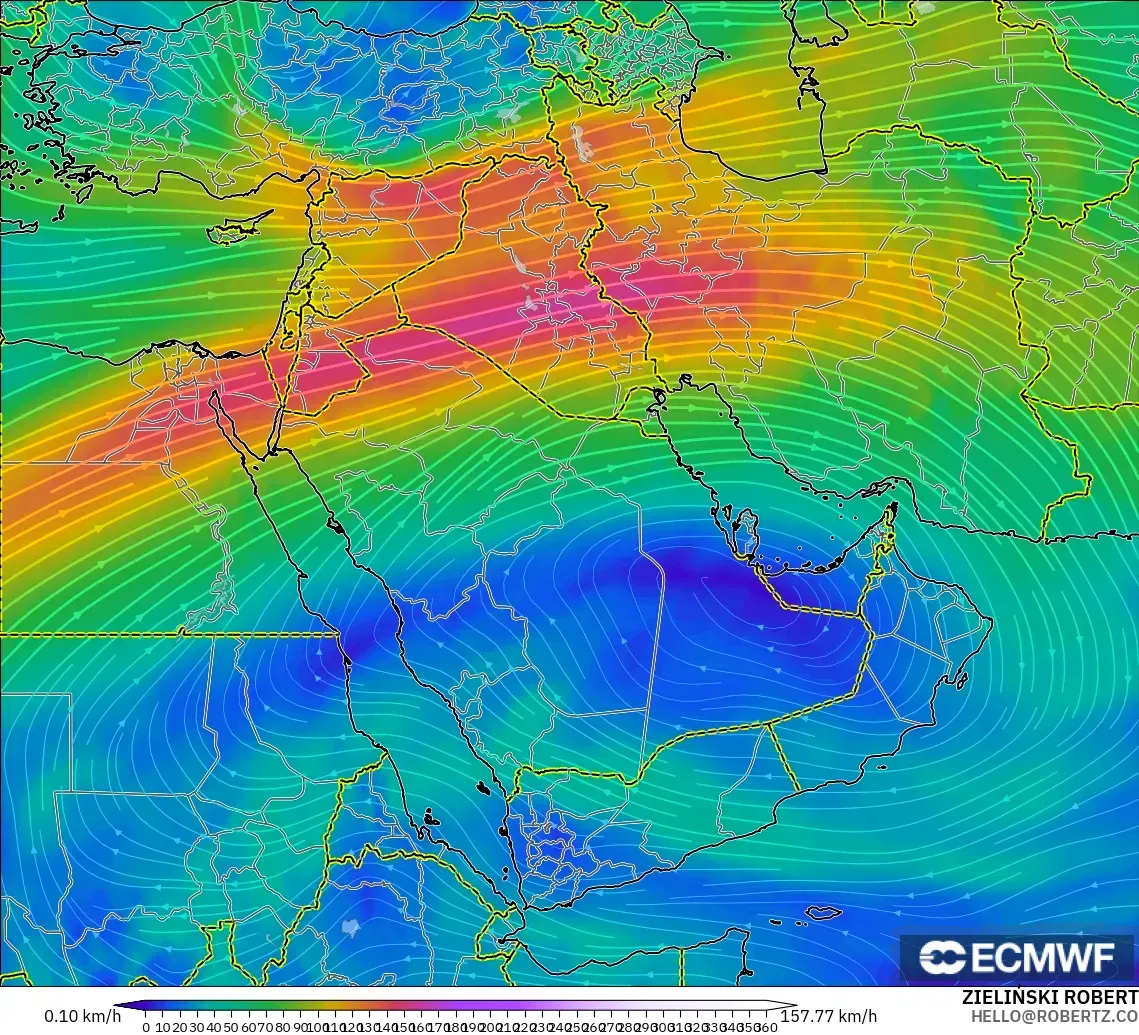 ECMWF IFS 0.25° model - Orta Doğu, 300 hPa Rüzgârı (jet)