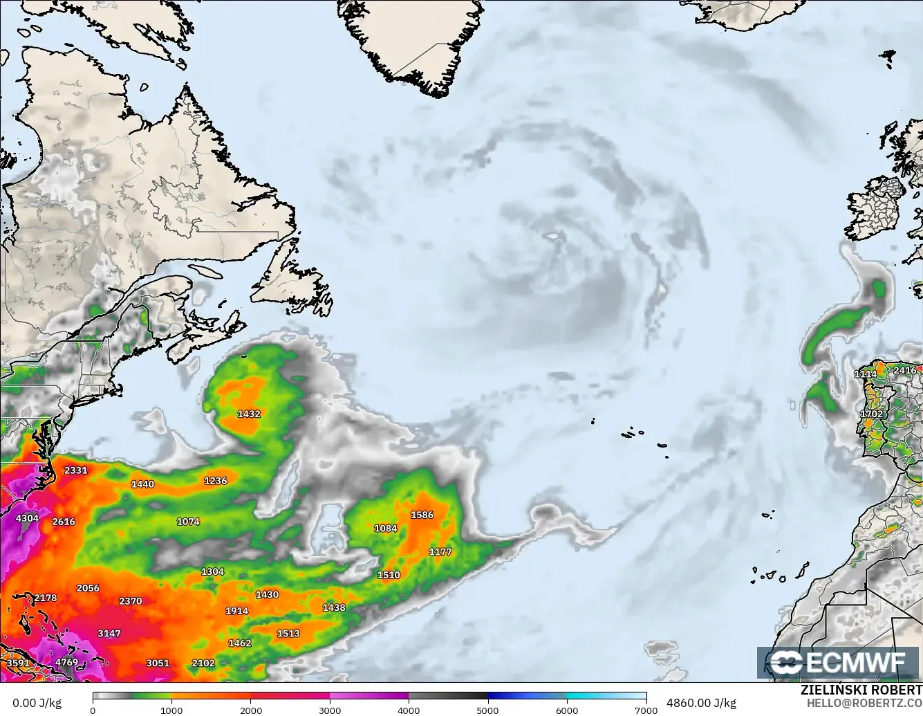 ECMWF IFS 0.25° model - Kuzey Atlantik, CAPE
