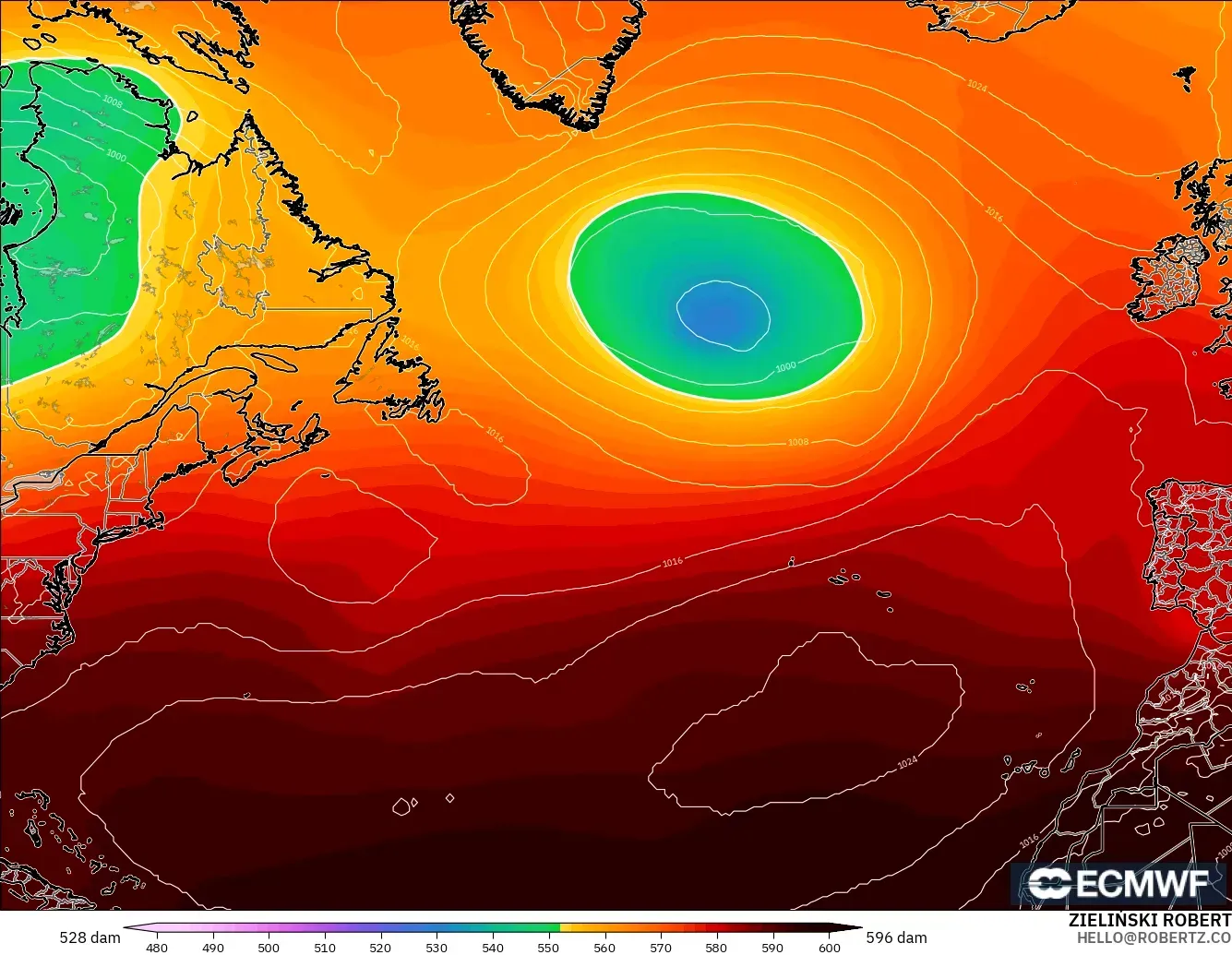 ECMWF IFS 0.25° model - Kuzey Atlantik, 500 hPa’da jeopotansiyel yükseklik