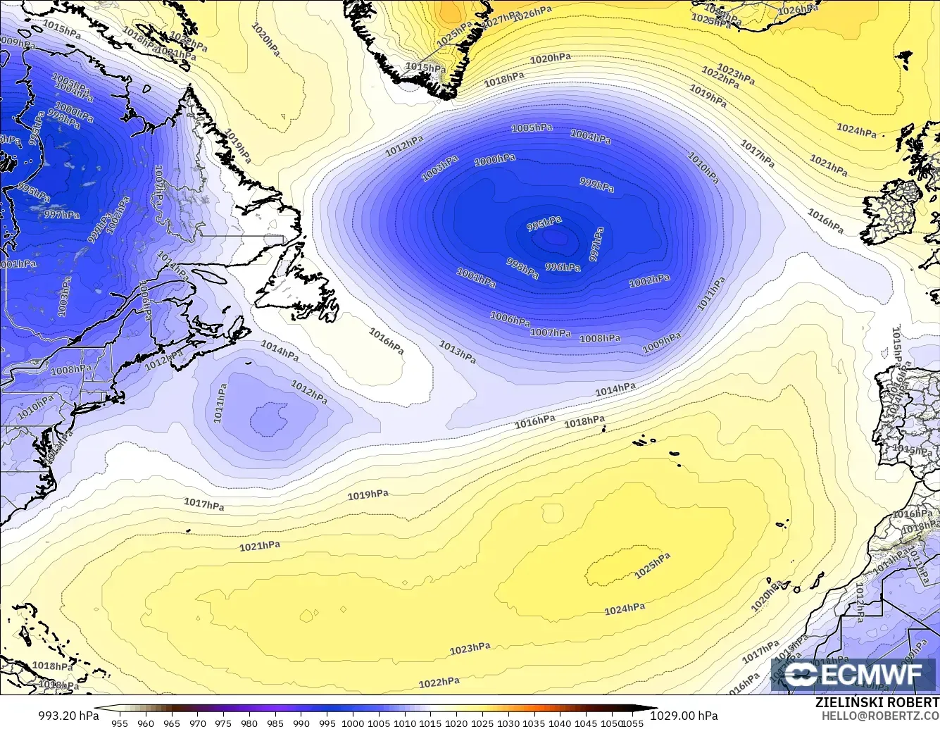 ECMWF IFS 0.25° model - Kuzey Atlantik, Basınç
