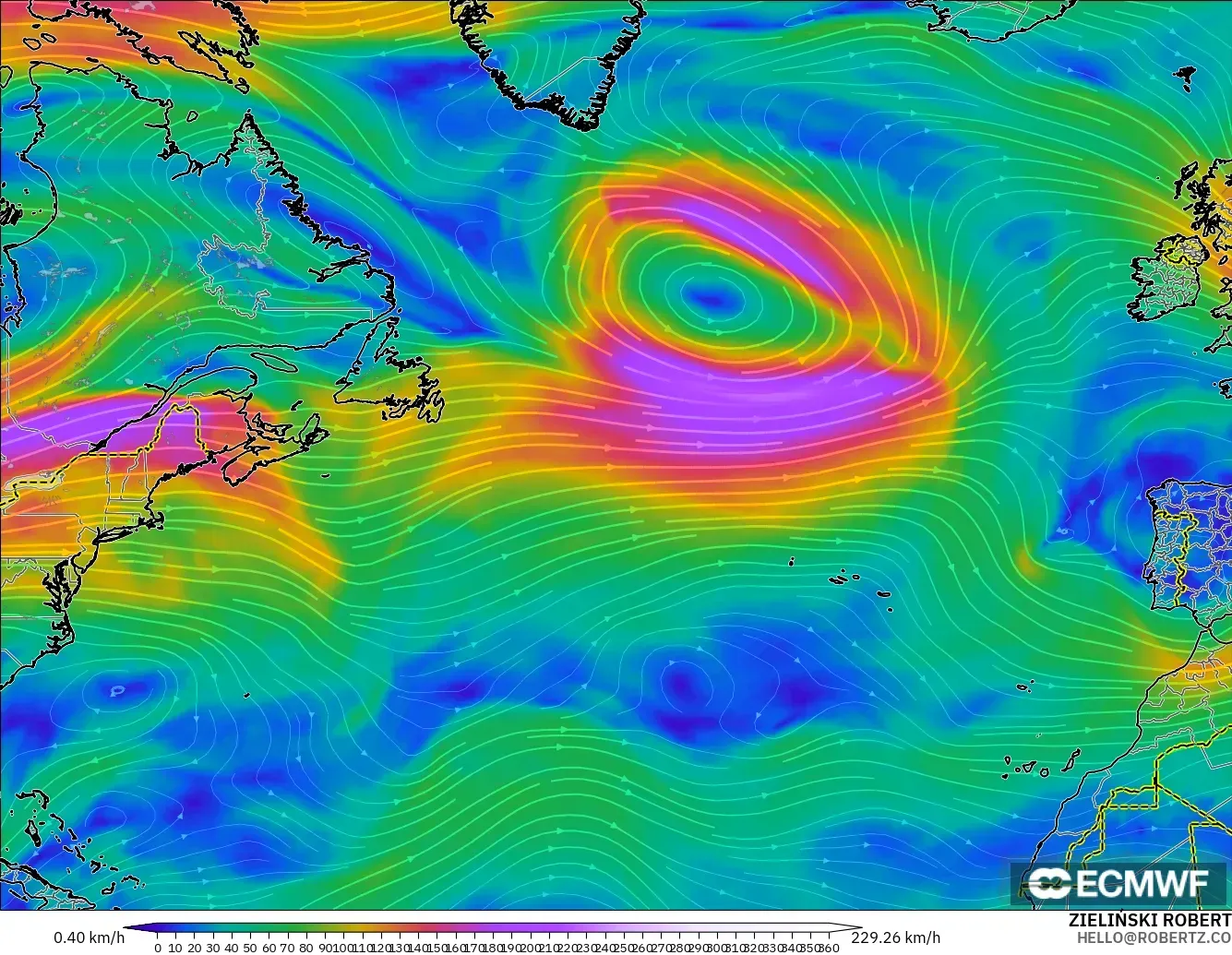 ECMWF IFS 0.25° model - Kuzey Atlantik, 300 hPa Rüzgârı (jet)