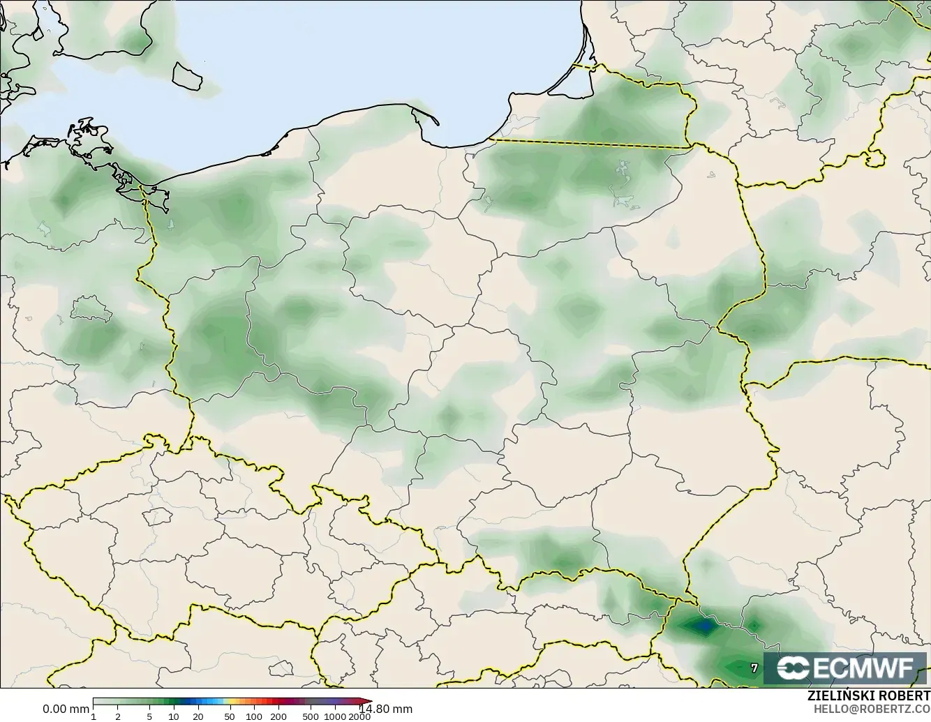 ECMWF IFS 0.25° model - Polonya, Yağış Birikimi