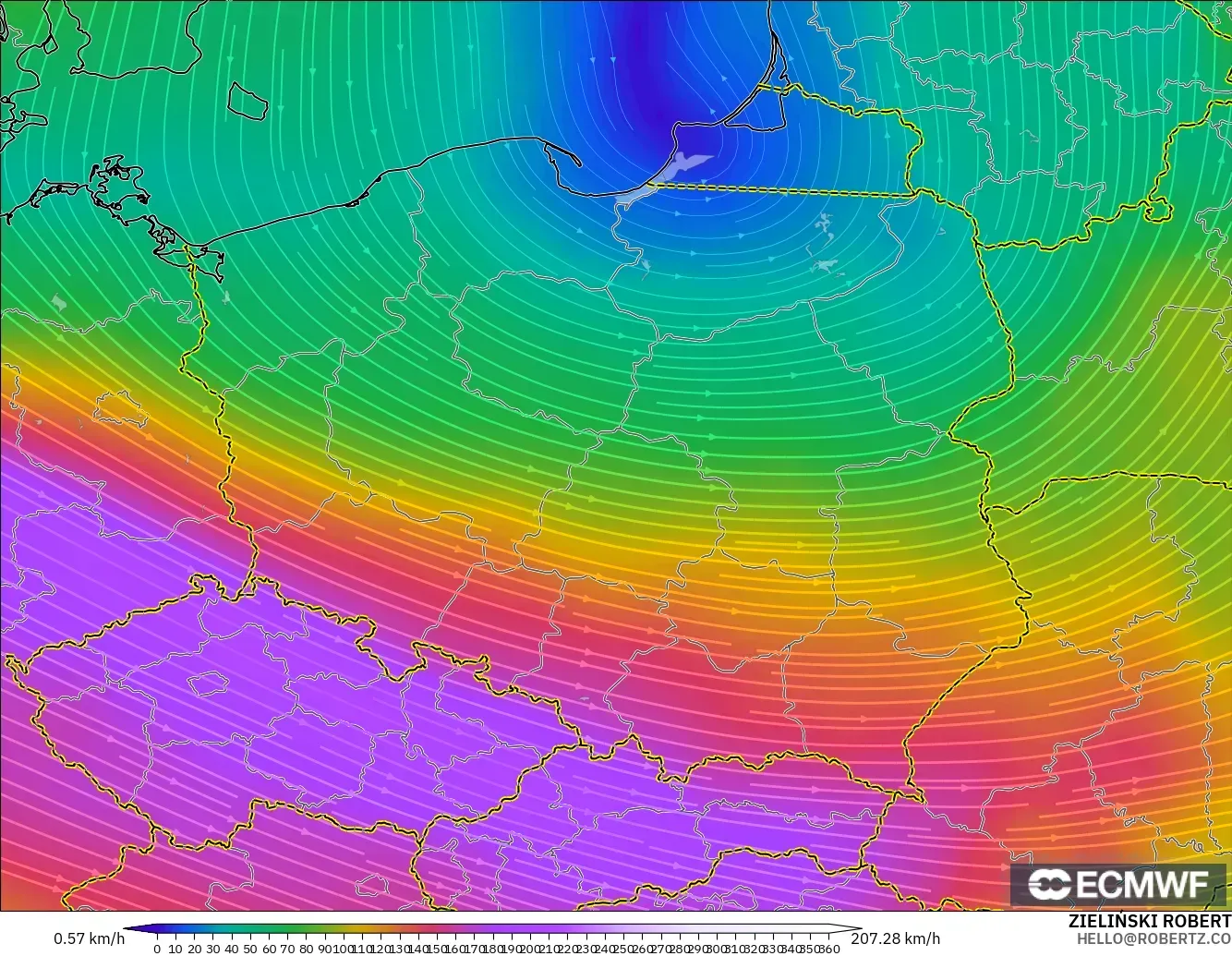 ECMWF IFS 0.25° model - Polonya, 300 hPa Rüzgârı (jet)