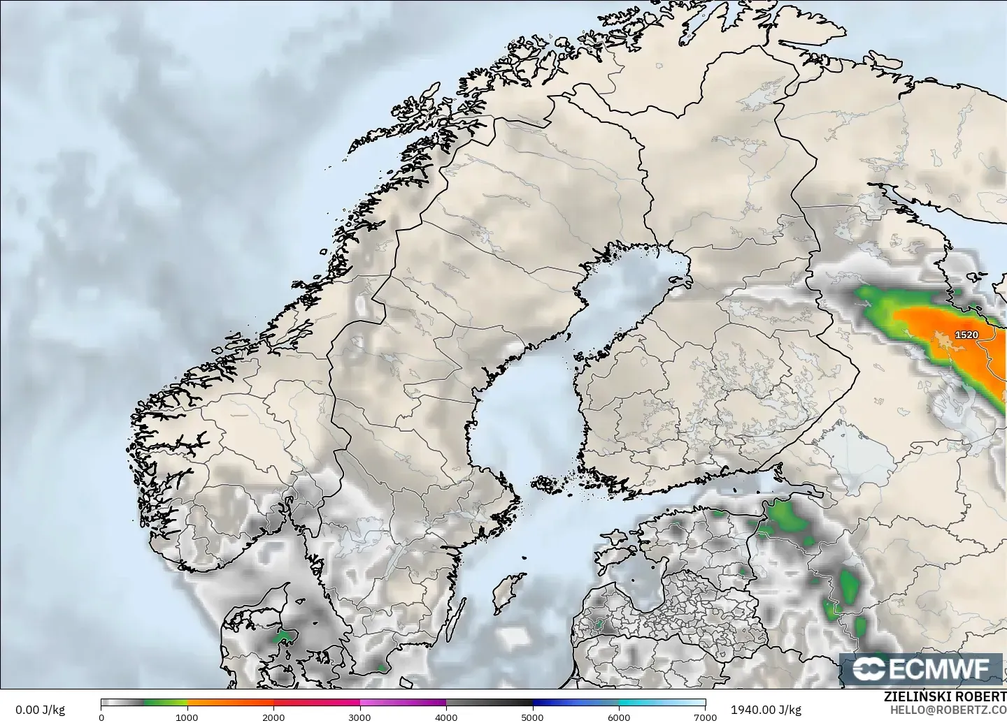 ECMWF IFS 0.25° model - İskandinavya, CAPE