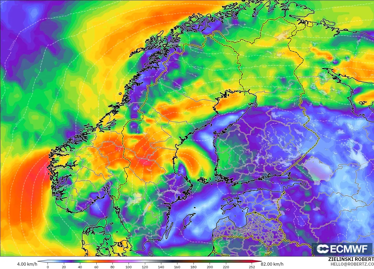ECMWF IFS 0.25° model - İskandinavya, Rüzgâr Esintileri