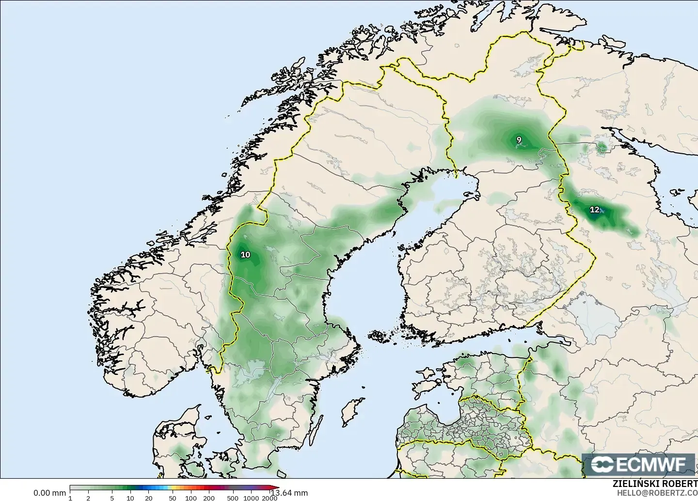 ECMWF IFS 0.25° model - İskandinavya, Yağış Birikimi