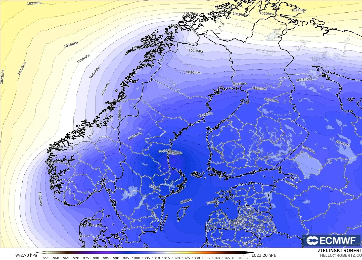 ECMWF IFS 0.25° model - İskandinavya, Basınç