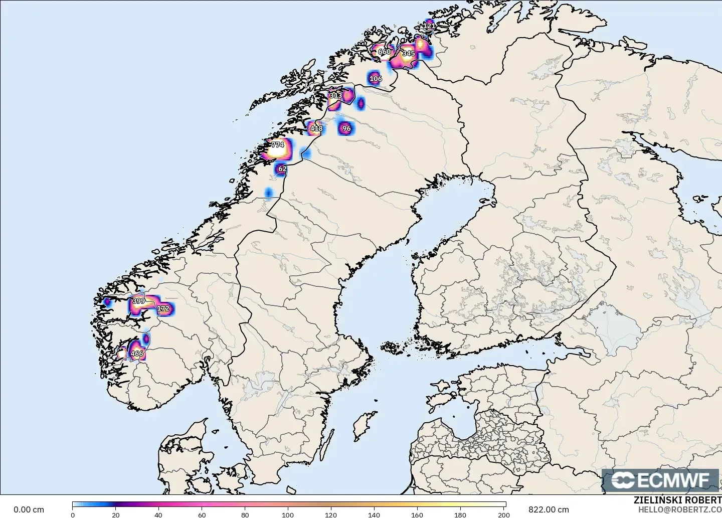 ECMWF IFS 0.25° model - İskandinavya, Kar Kalınlığı