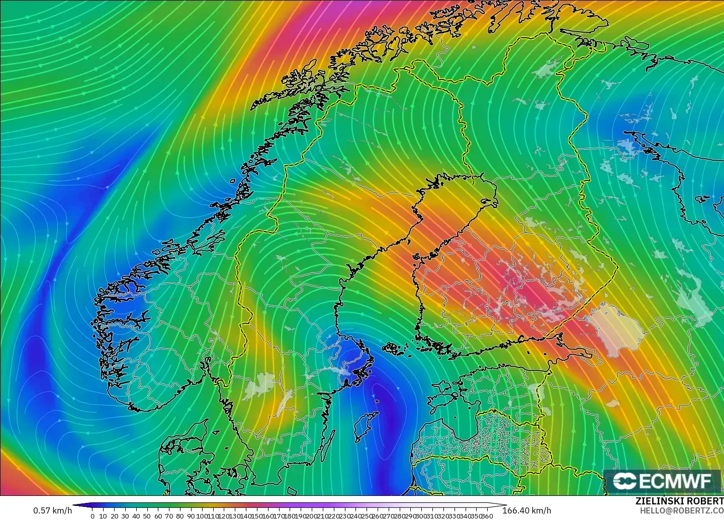 ECMWF IFS 0.25° model - İskandinavya, 300 hPa Rüzgârı (jet)