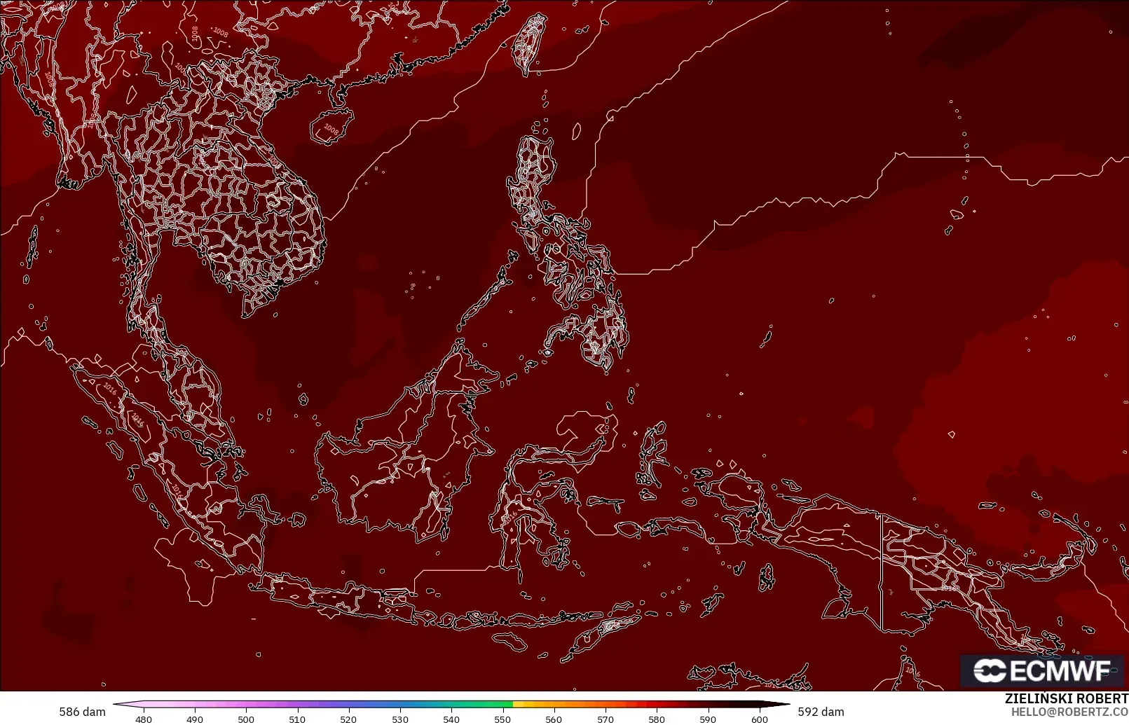 ECMWF IFS 0.25° model - Güneydoğu Asya, 500 hPa’da jeopotansiyel yükseklik