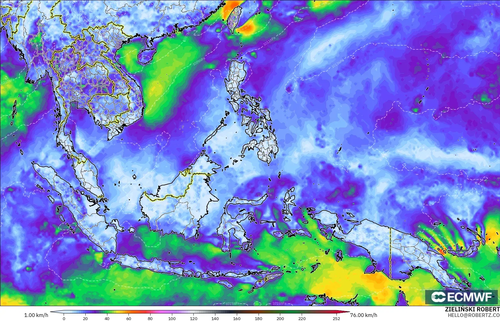 ECMWF IFS 0.25° model - Güneydoğu Asya, En Yüksek Rüzgâr