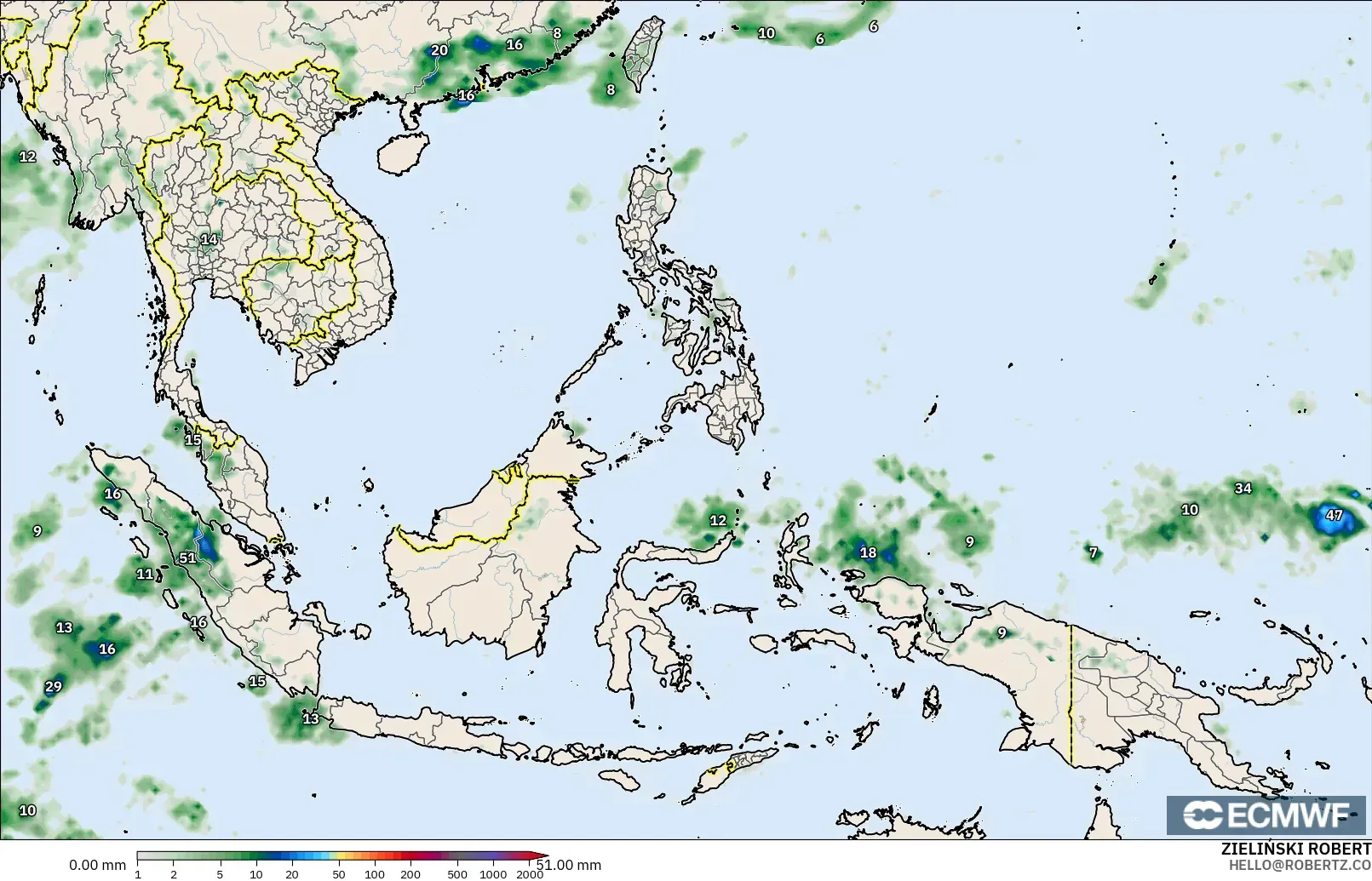 ECMWF IFS 0.25° model - Güneydoğu Asya, Yağış Birikimi