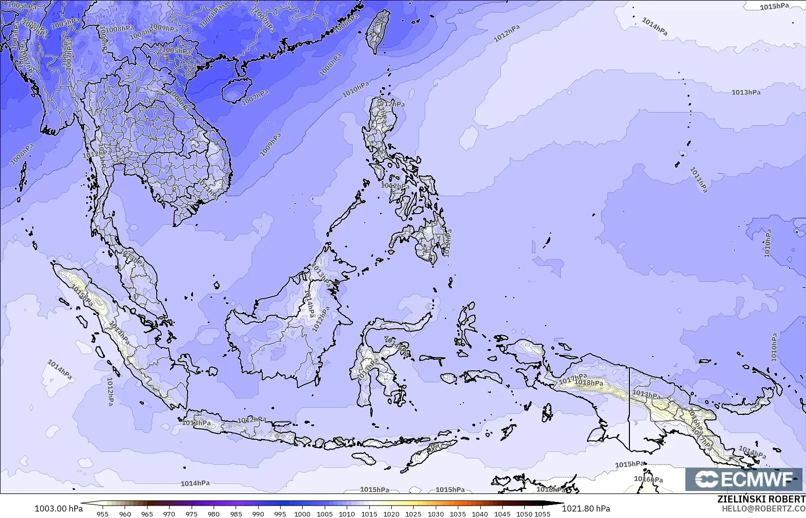 ECMWF IFS 0.25° model - Güneydoğu Asya, Basınç