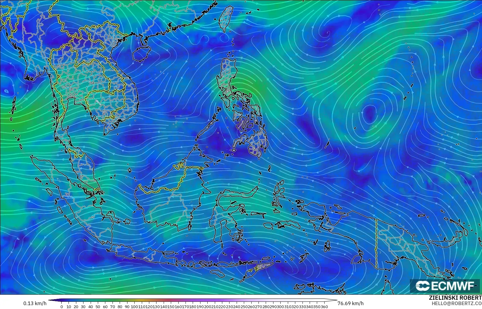 ECMWF IFS 0.25° model - Güneydoğu Asya, 300 hPa Rüzgârı (jet)
