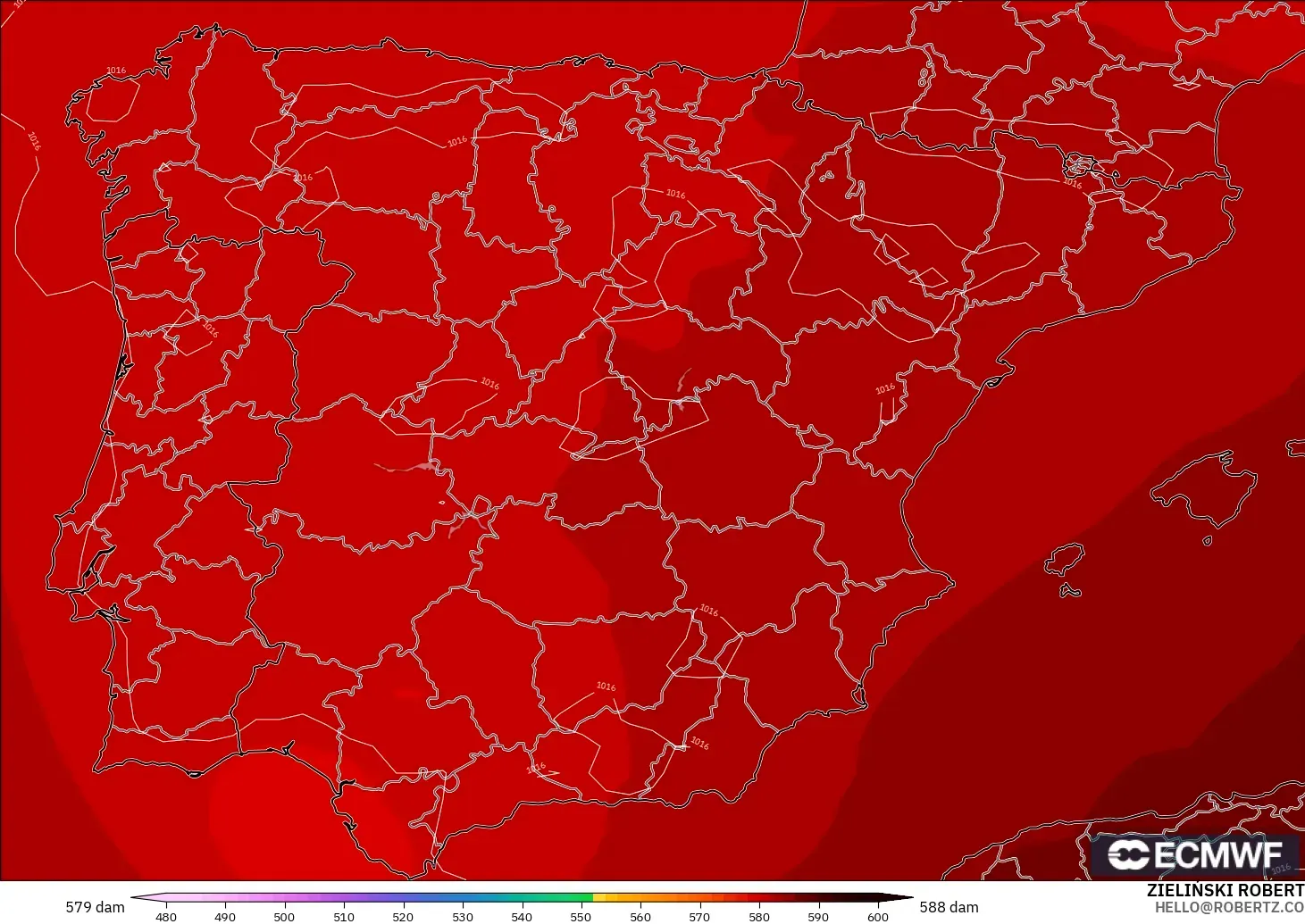 ECMWF IFS 0.25° model - İspanya, 500 hPa’da jeopotansiyel yükseklik