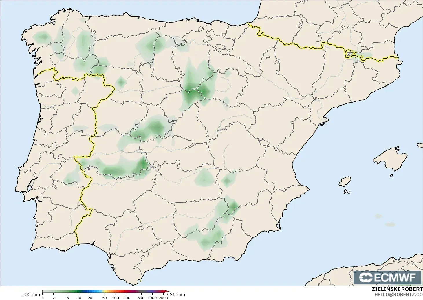 ECMWF IFS 0.25° model - İspanya, Yağış Birikimi