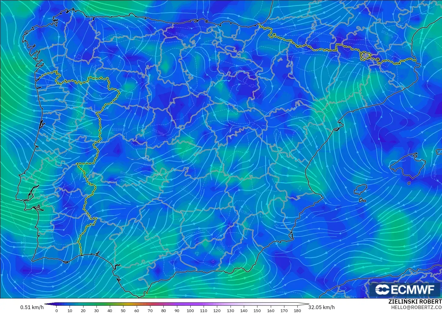 ECMWF IFS 0.25° model - İspanya, 10 m Rüzgâr