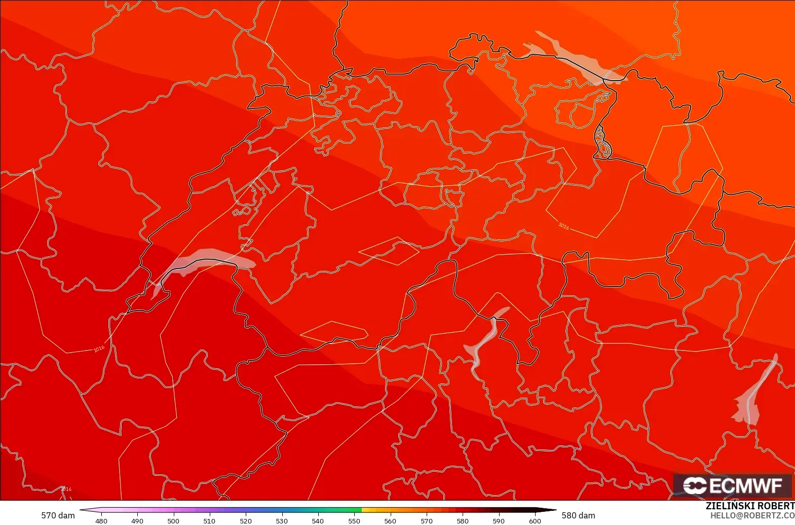 ECMWF IFS 0.25° model - İsviçre, 500 hPa’da jeopotansiyel yükseklik