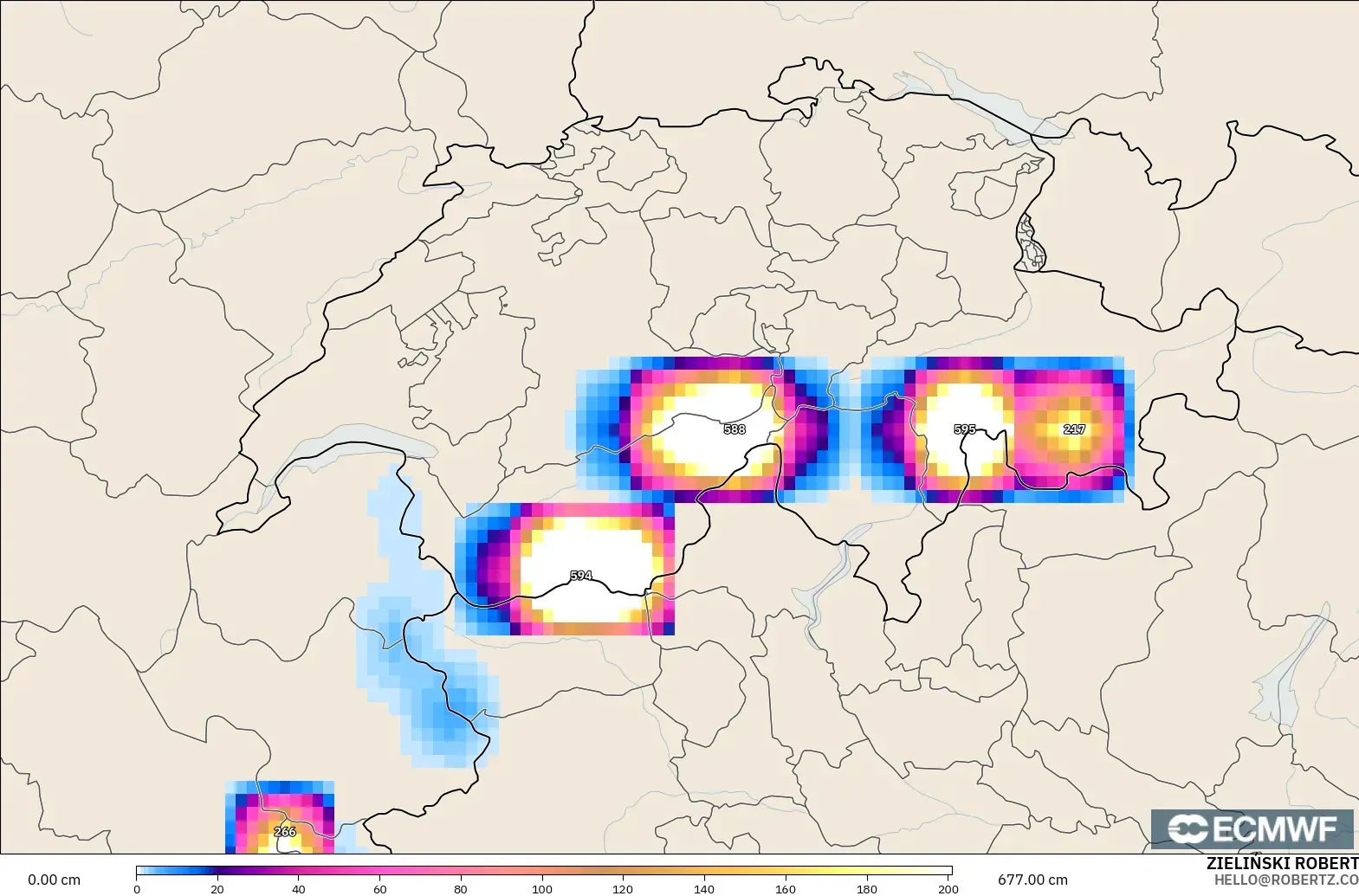 ECMWF IFS 0.25° model - İsviçre, Kar Kalınlığı