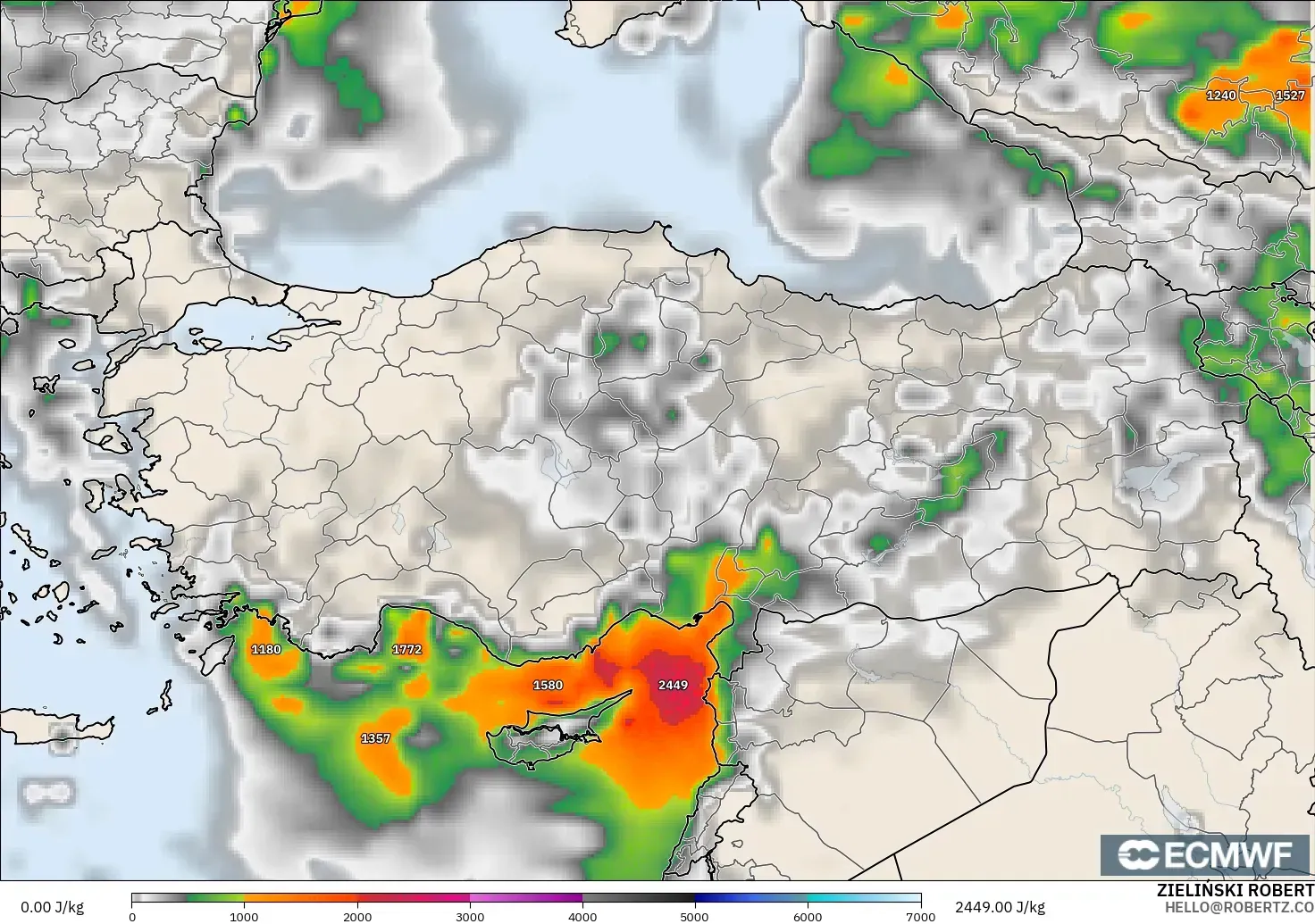ECMWF IFS 0.25° model - Türkiye, CAPE